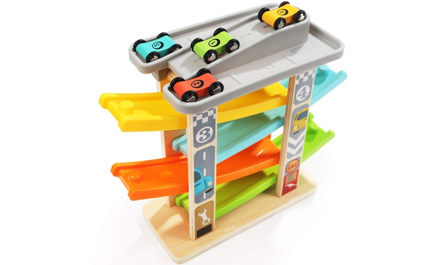 Image 3: Wooden Ramp Racer Set with Four Cars