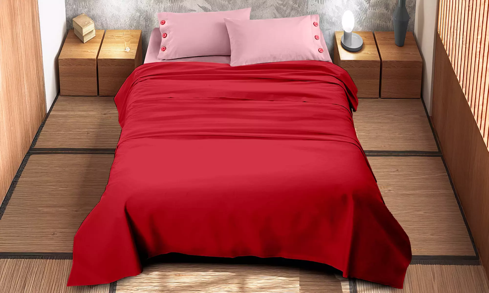 Completo lenzuola bicolore matrimoniale in cotone