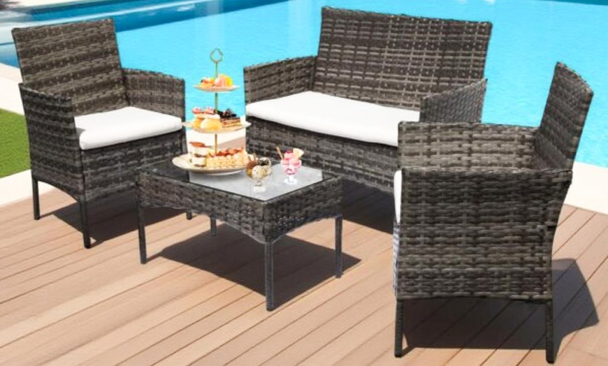 Image 3: 4-Piece Grey Rattan-Effect Dining Set