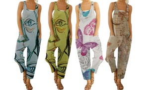 Women's Retro-Style Abstract Print Casual Jumpsuit