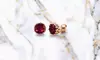 Rose Gold Flashed Sterling Silver Created Ruby Crown Stud Earrings
