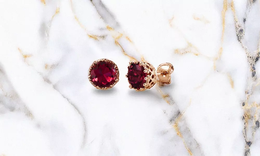 Rose Gold Flashed Sterling Silver Created Ruby Crown Stud Earrings