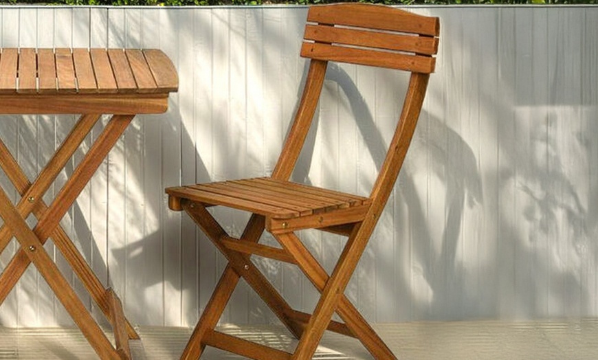 Image 4: 3-Piece Acacia Wood Folding Garden Bistro Set
