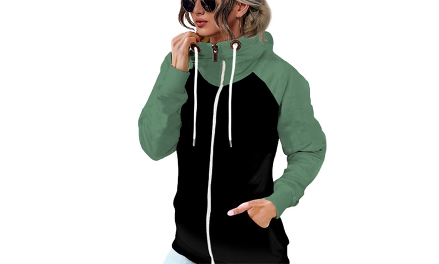 Image 6: Women's Colour Block Hooded Zip-Up Sweatshirt with Pockets 