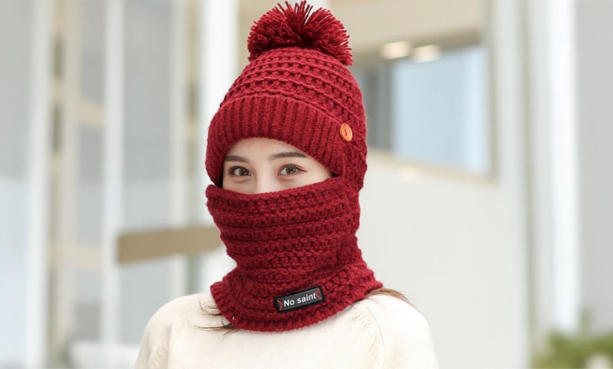 Image 3: Womens Winter Hat Warm Thick Cap Scarf Knit Ski Beanies