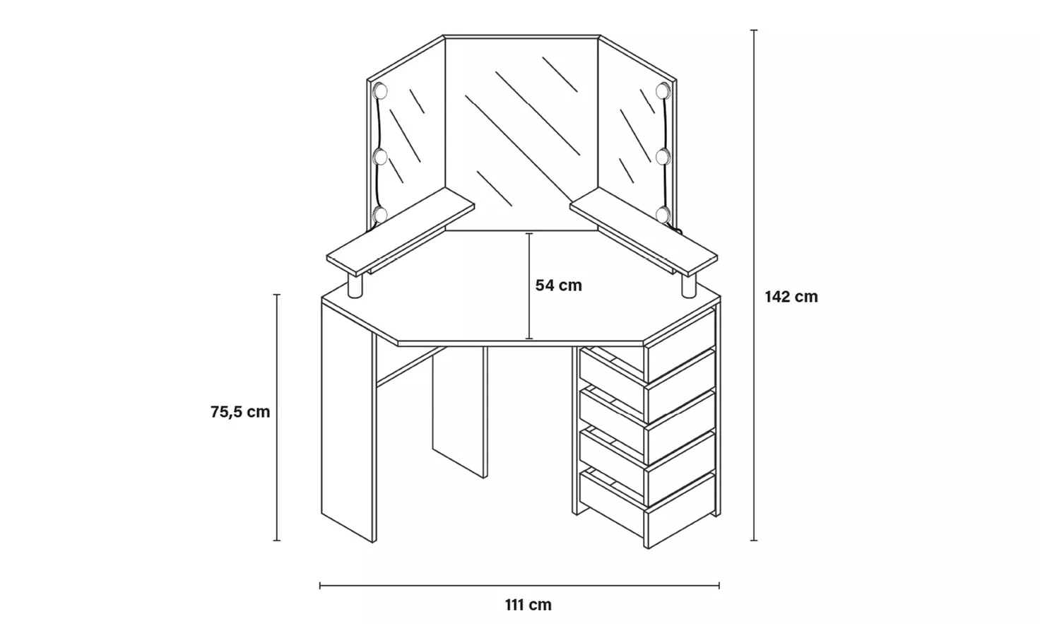 Home Deluxe Schminktisch mit LED-Beleuchtung „Candice“