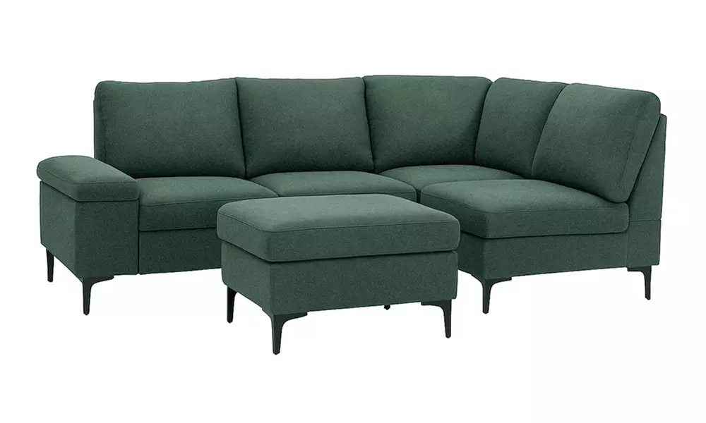 Canapé d'angle 4/5 places en tissu chenille avec pouf