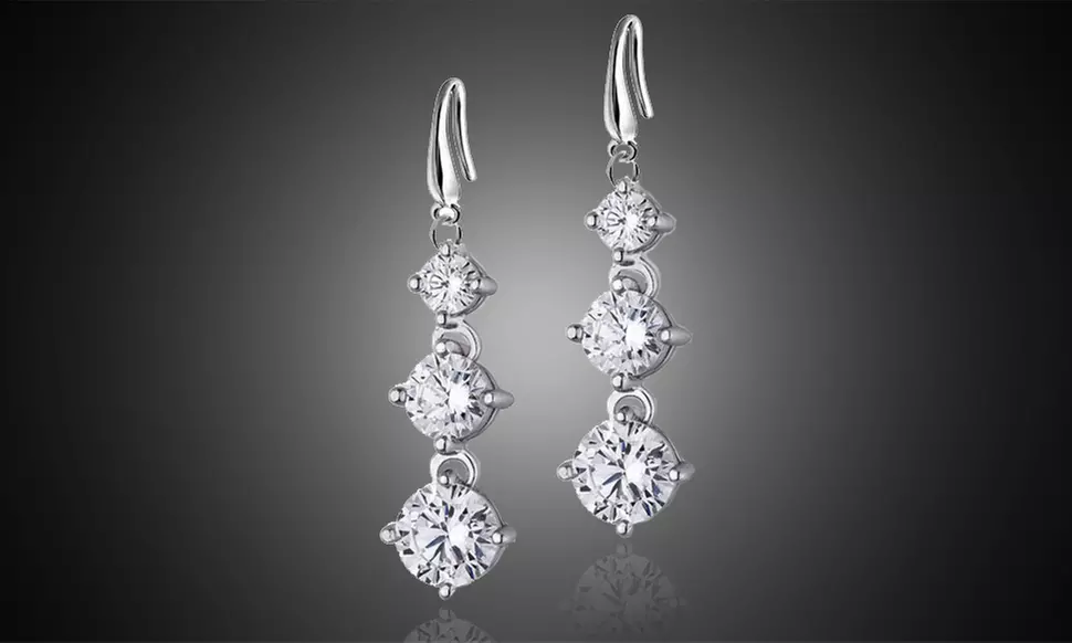 Graduated Tri Stone Crystal Drop Earrings Made With Crystals From Swarovski