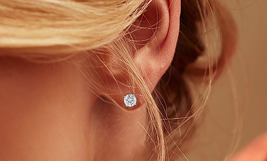 Image 1: Paris Jewelry 14K White Gold Plated 4.5 Carat Cubic Zirconia Stud Earrings