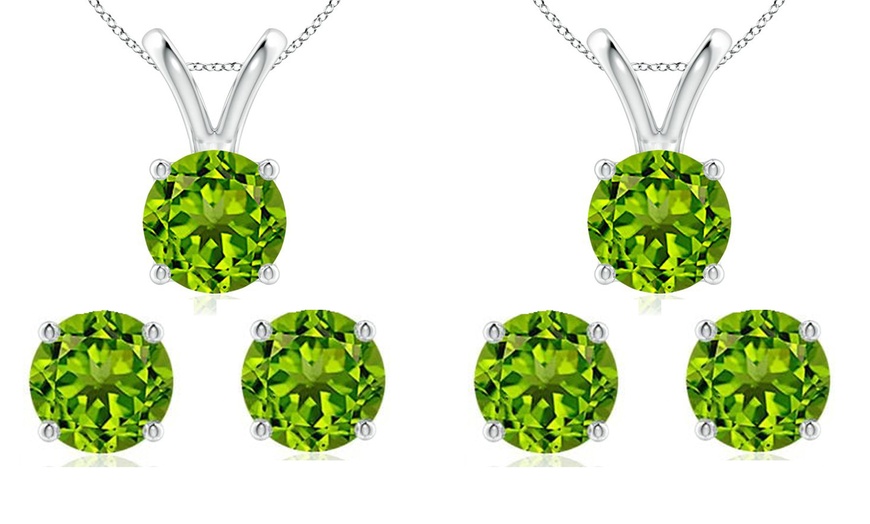 Image 3: 4 Cttw Round Peridot 18 Inch Necklace In Earring Set 24k Gold plated