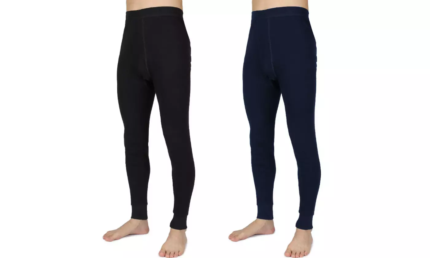 Men Winter Fleece Lined Elastic Thermal Black Long Legging Underwear Pants