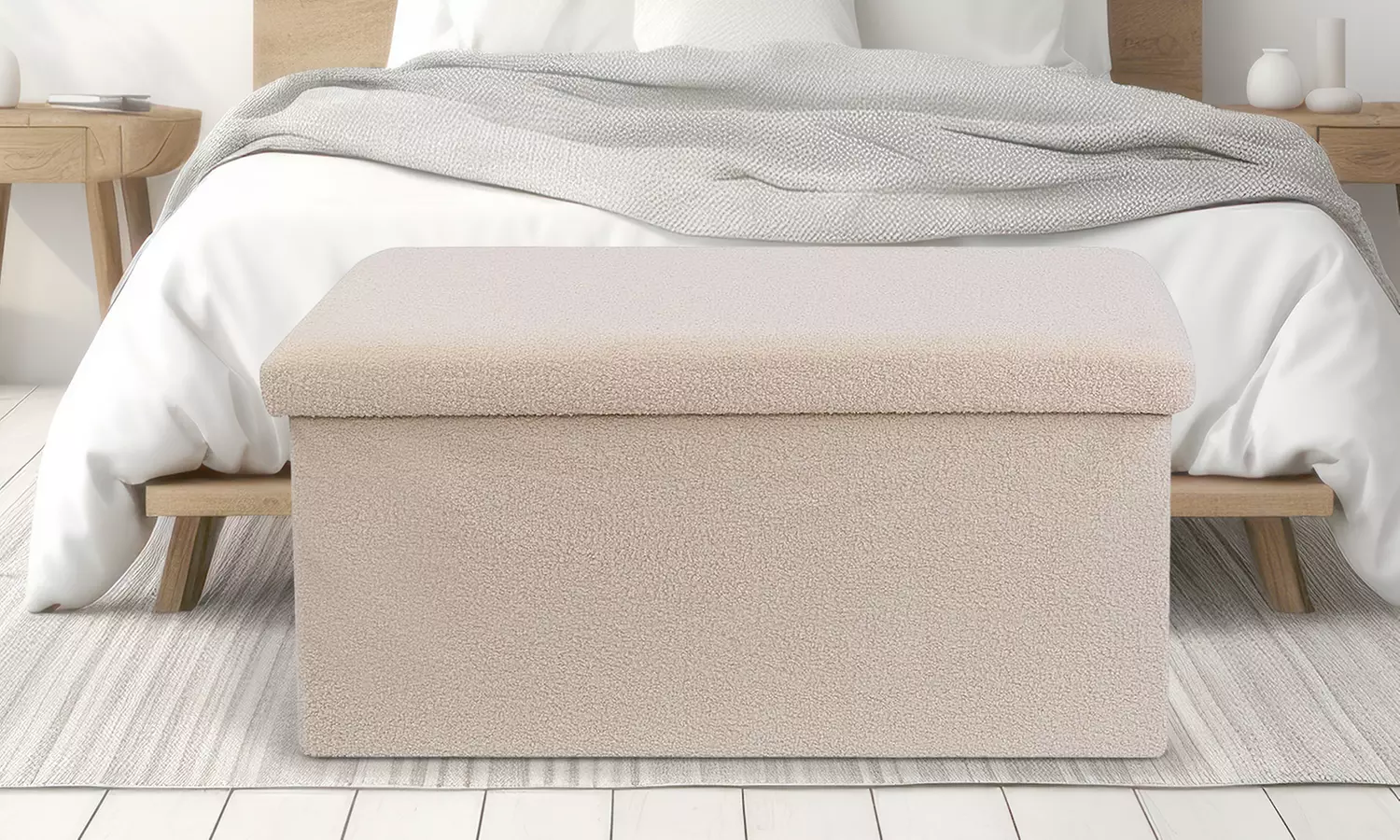 Teddy Boucle Storage Ottoman or Foldable Cube Footstool
