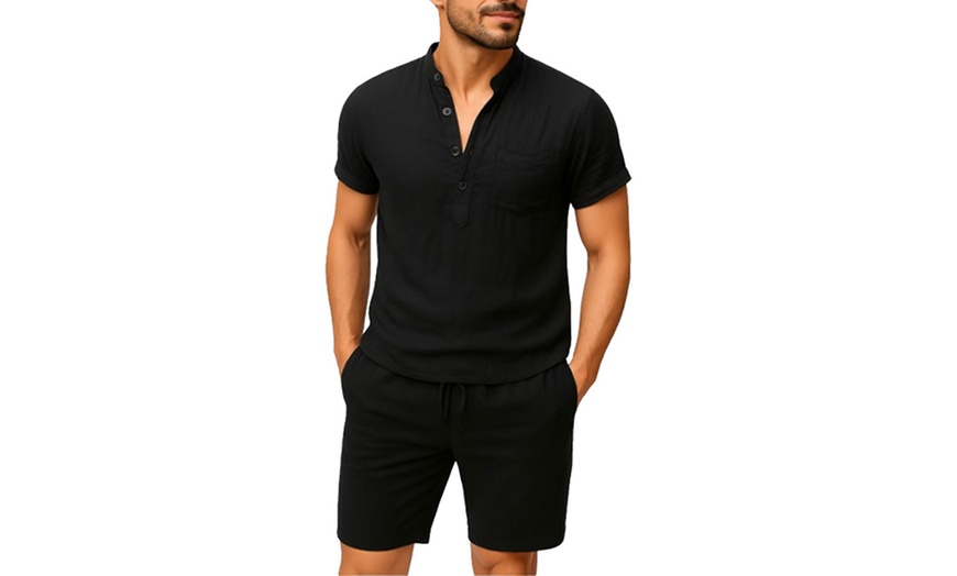 Image 3: Men's Summer Co-Ord Set Featuring Stand Collar T-Shirt
