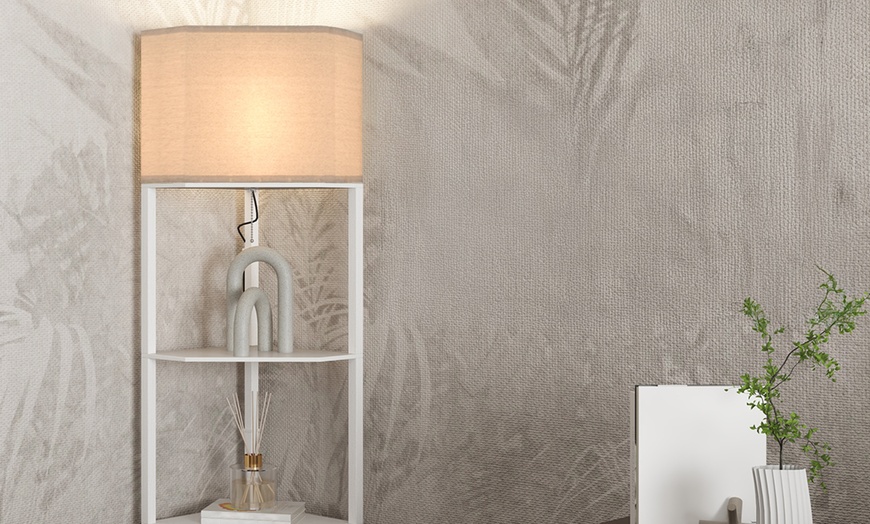 Image 17: HOMCOM Corner Floor Lamp with Shelves