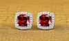 Paris Jewelry 10k White Gold Plated Created Halo Princess Gemstone Stud Earrings