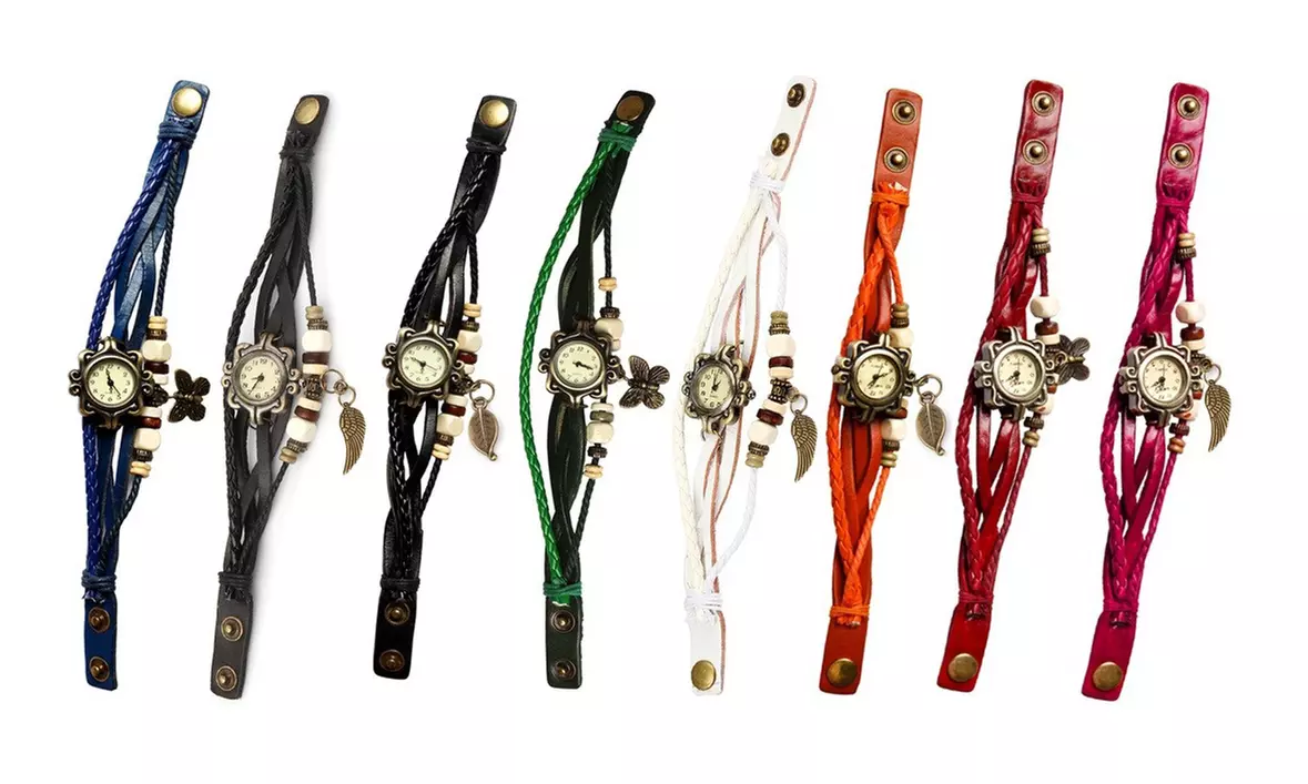 Women's Vintage Bohemian Vegan Leather Watch  (Charm And Color Choices)