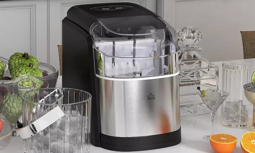 Image 1: HomCom 12kg Countertop Ice Machine with Scoop
