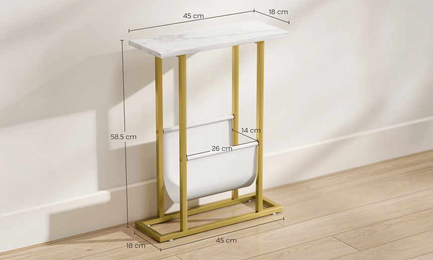 Image 9: HomCom Narrow Side Table, Chic White Marble-Effect Design