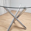Image 3: Round Clear Glass Dining Table with Chrome Legs and Four Velvet Chairs