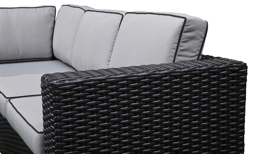 Image 3: 6-Seater Rattan Effect Garden Firepit Dining Set