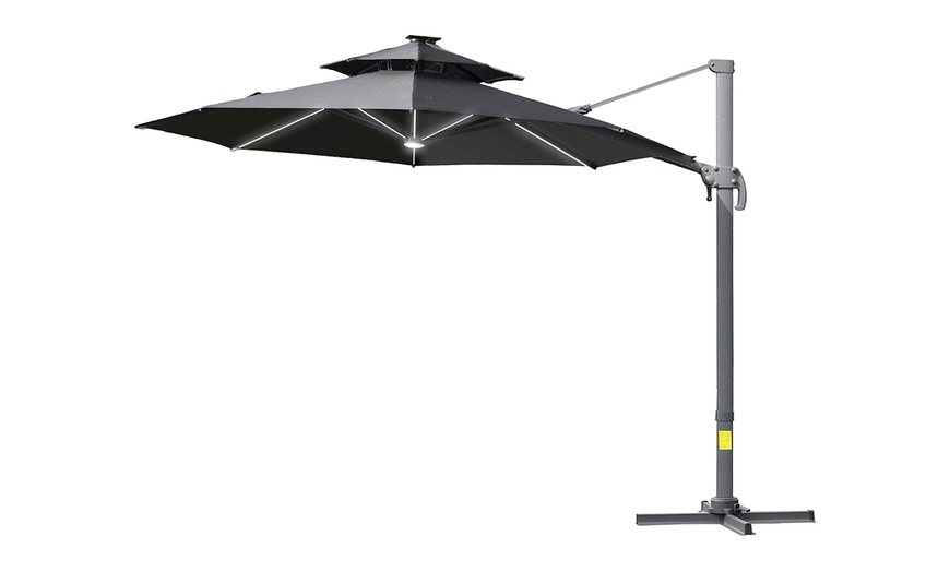 Image 4: Outsunny 3m Cantilever Roma Parasol with LED Solar Lights