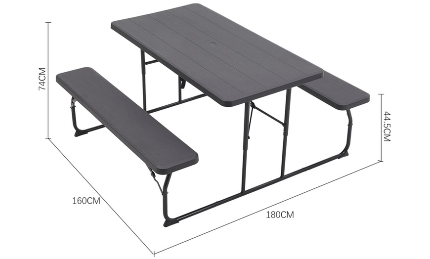 Image 7: Foldable Black Picnic Table and Bench Set