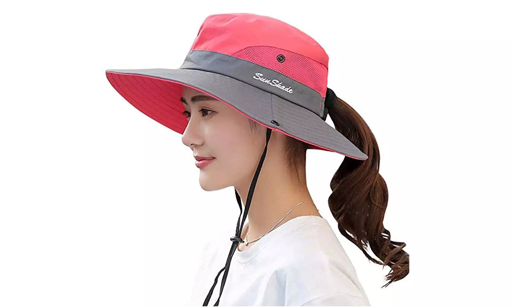 Womens UV Protection Hat Foldable Wide Brim Ponytail Sun Hats