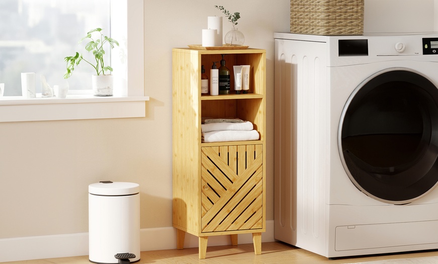 Image 5: Homcom Bamboo Bathroom Under Sink Cabinet with Adjustable Shelf