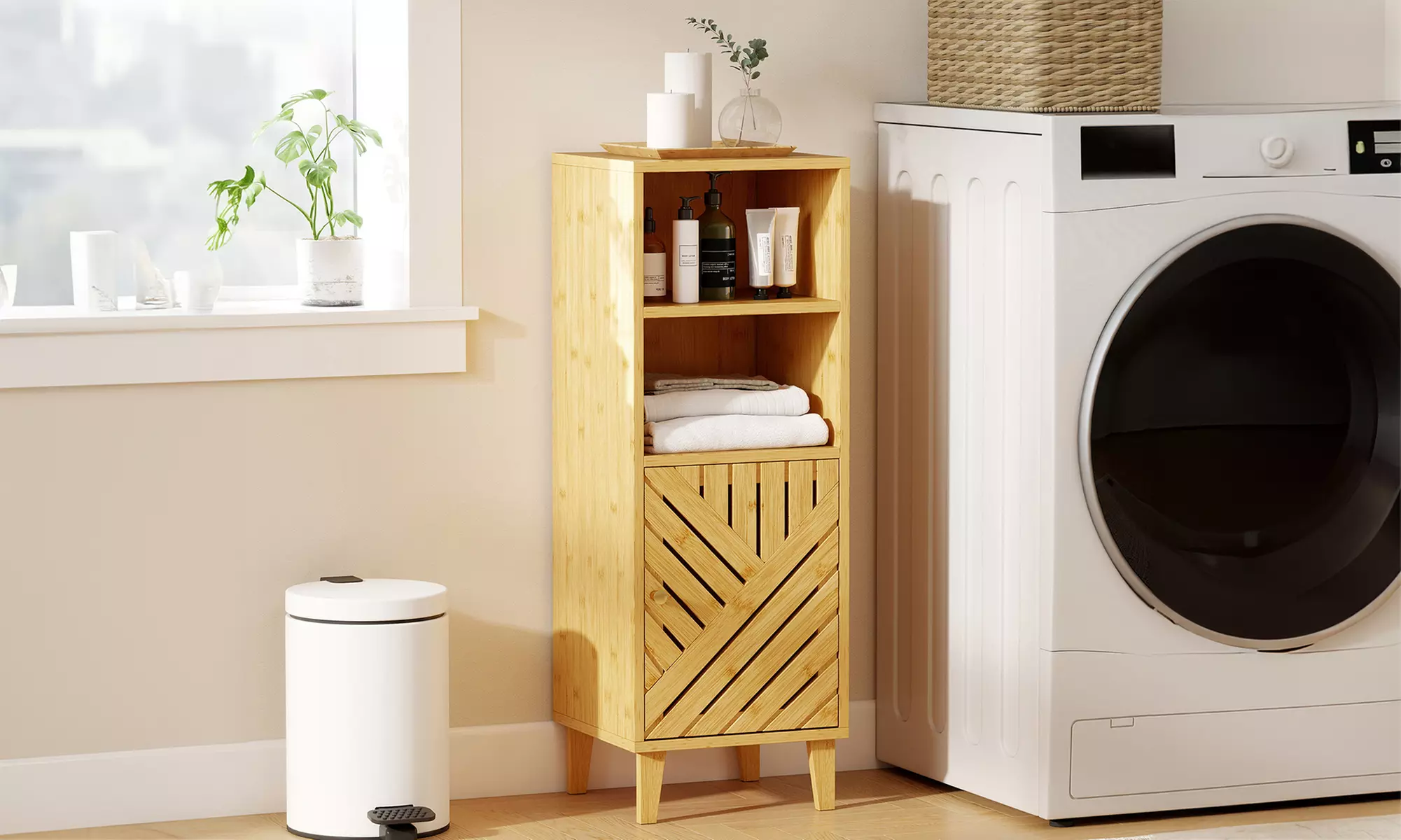 Homcom Bamboo Bathroom Under Sink Cabinet with Adjustable Shelf
