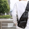 Image 5: Men Women Sling Chest Bag Leather Shoulder Cross-body Pack With USB Port