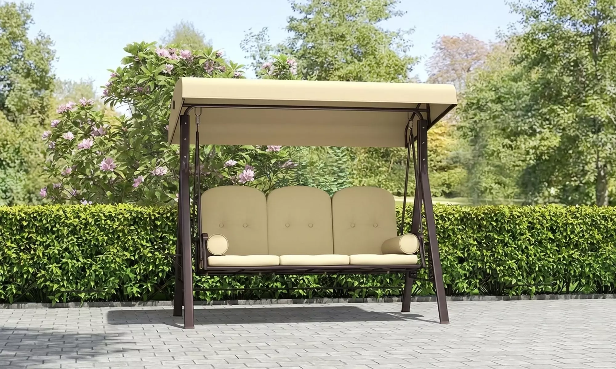 Outsunny 3-Seater Garden Swing Chair with Adjustable Canopy