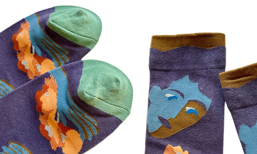 Image 20: Four Pairs Monet-Inspired Women Novelty Crew Socks