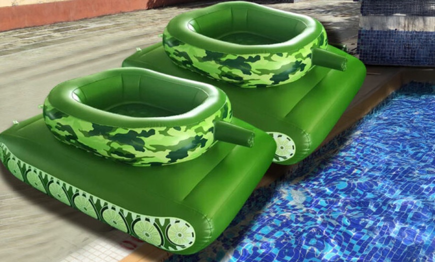 Image 3: Adult Camouflage Inflatable Tank Swimming Ring Water Toy Car