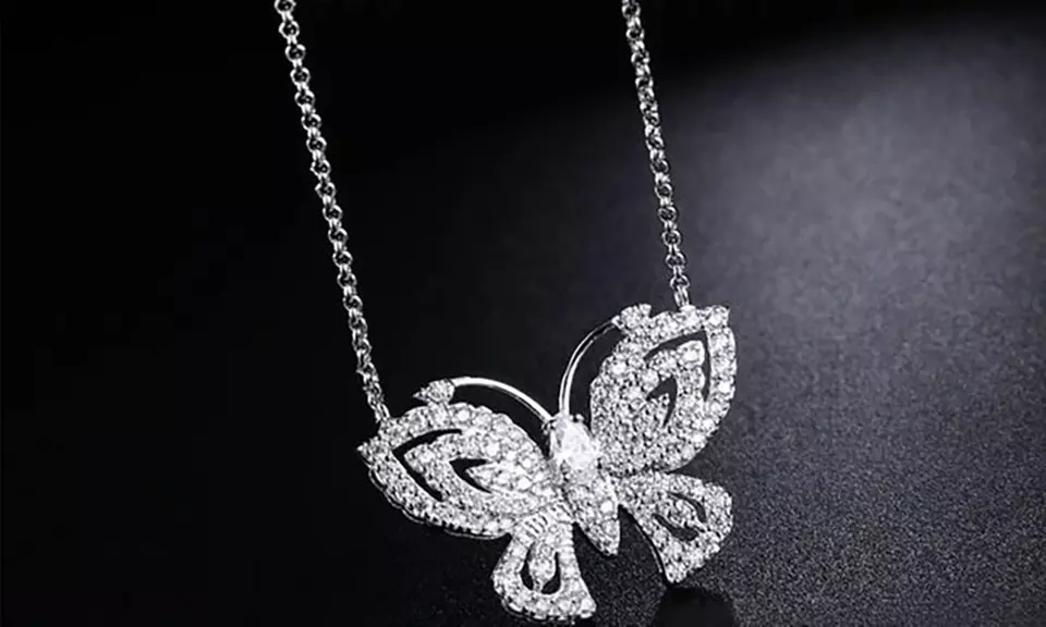Adjustable Crystal Butterfly Necklace Made With Crystals From Swarovski