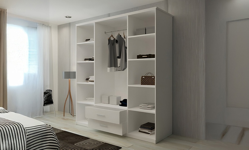 Image 11: Lucca Modern 4 Door Hinged Wardrobe with Mirror and Drawers
