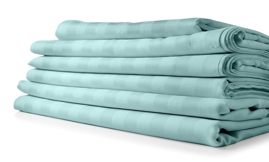 Image 2: 1800 Count Bamboo Feel Dobby Stripe Sheet Set Deep Pockets 4 Piece Set