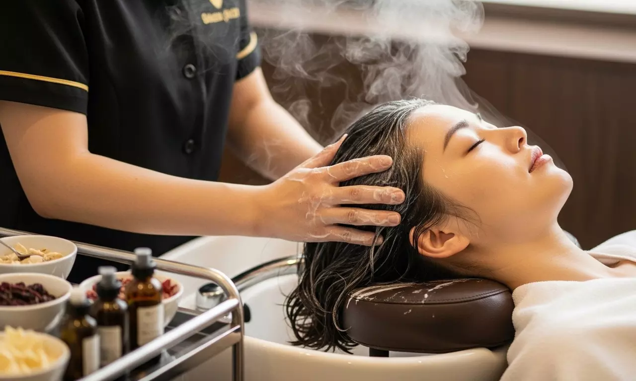 Unwind with 60 or 75 Minute Head Spa Oily Scalp, Hair Mit, Scalp Analysis, Essentail Oil & More (Up to 34%Off) - Primary Image