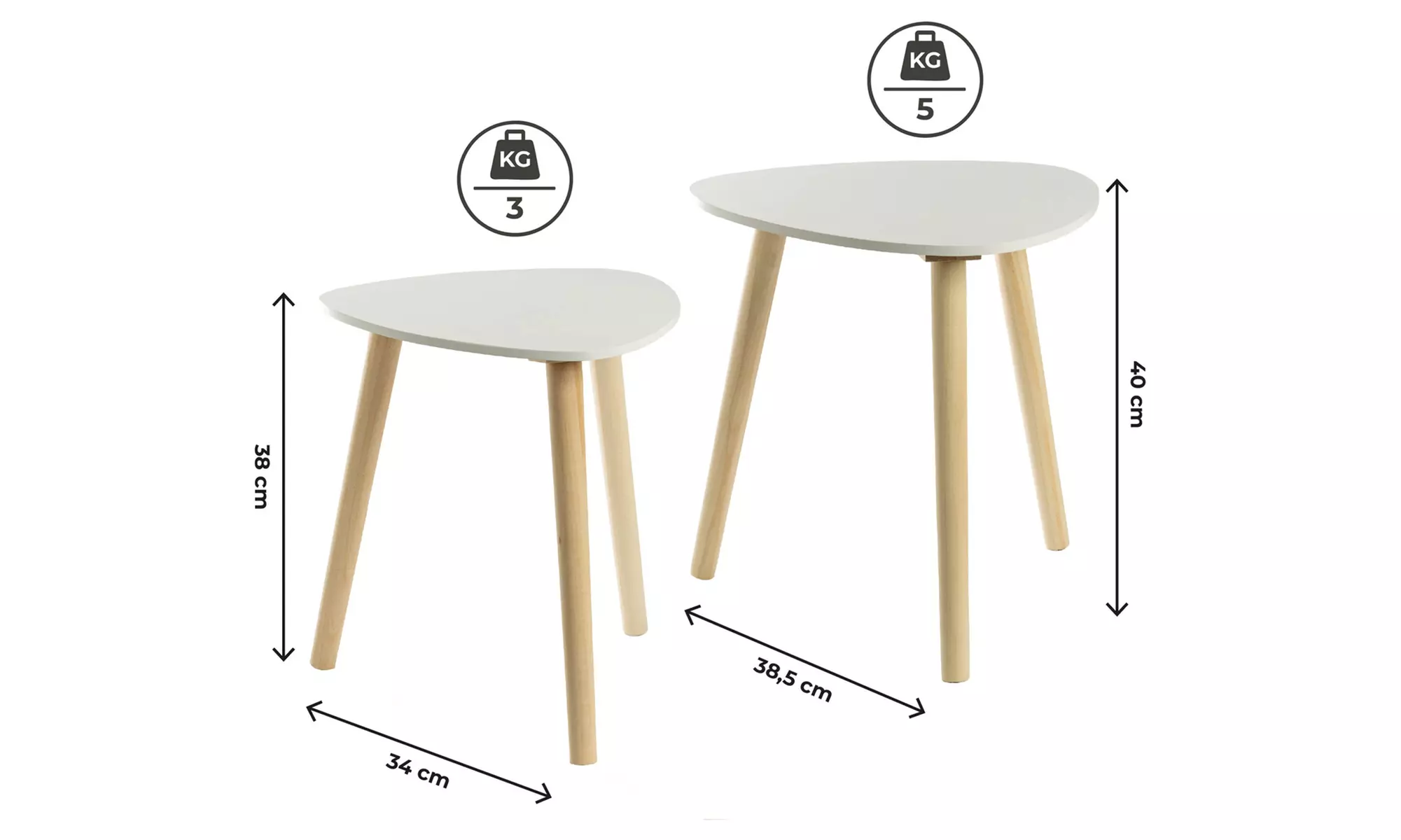 2er-Set moderne Beistelltische im Skandi-Stil