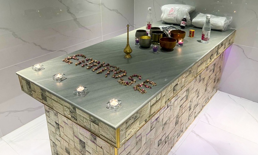 Image 1: Normal Moroccan Bath w/ Optional Herbs, Caviar, or Natural Olive Cream