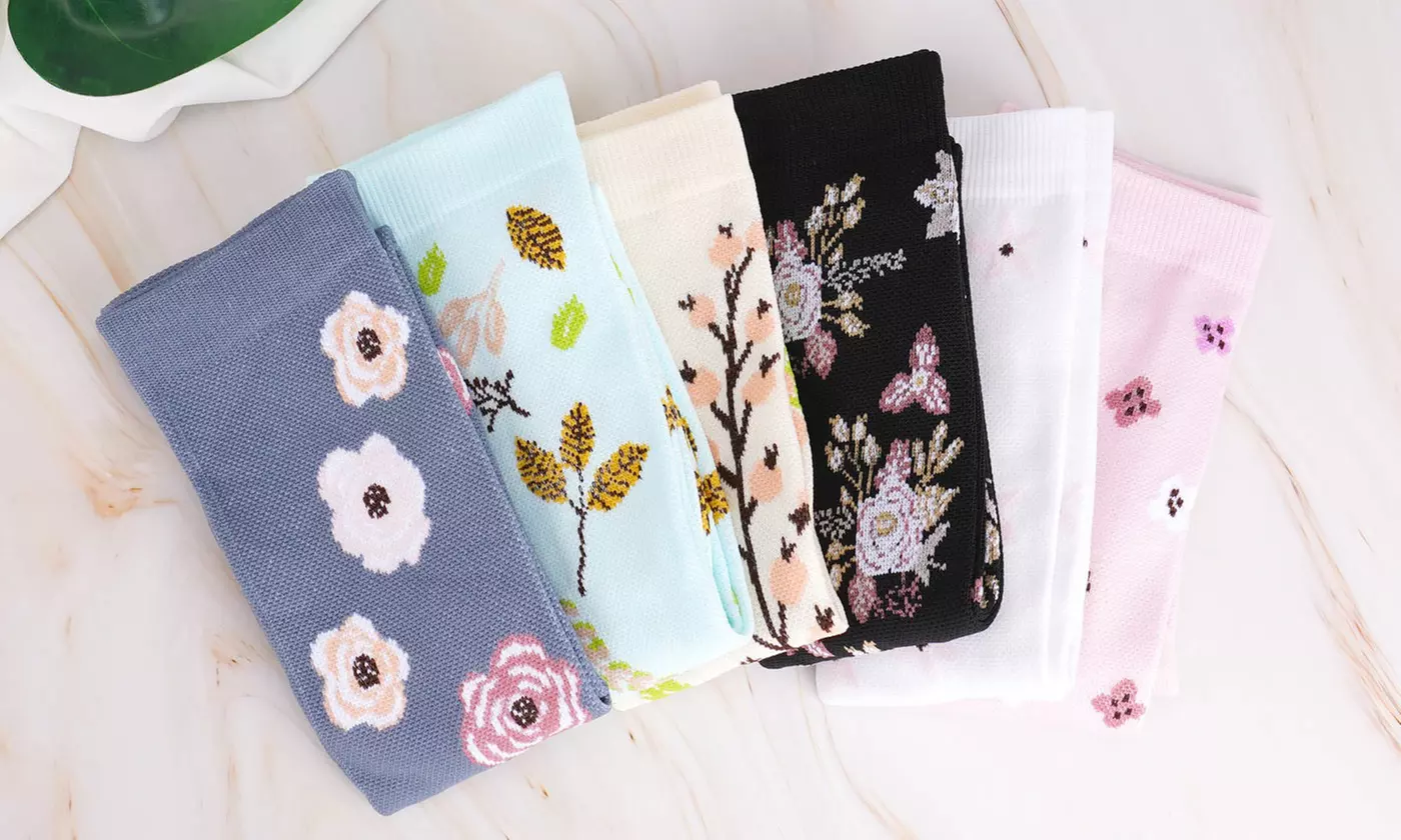 6 Pairs Knee-High Graduated Compression Socks 15-20 mmHg for Nurses Running