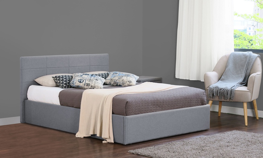 Image 2: Fabric Ottoman Bed Frame with Optional Mattress