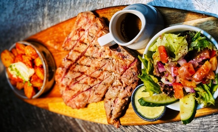 1 x 20oz Sirloin Steak to Share with Chips & Salad + 2 x Glasses of Wine - For 2 - The Moloko