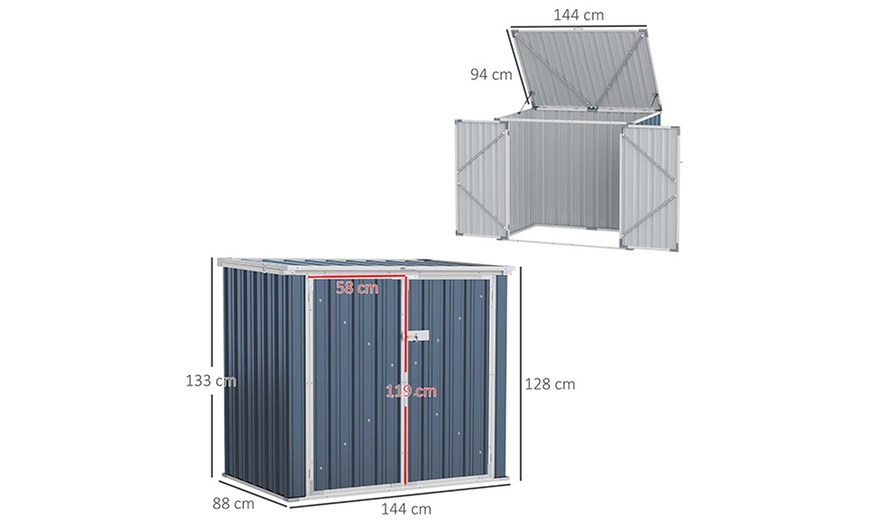 Image 7: Outsunny 5ft x 3ft Garden 2-Bin Steel Storage Shed