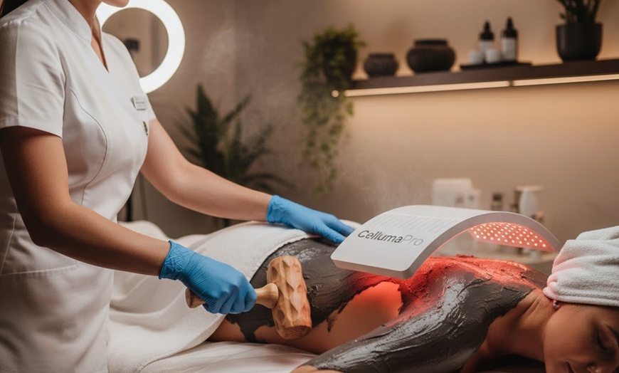 Image 1: One or Two Wood Therapy + Celluma Body Contouring Or Volcanic Mud Wrap