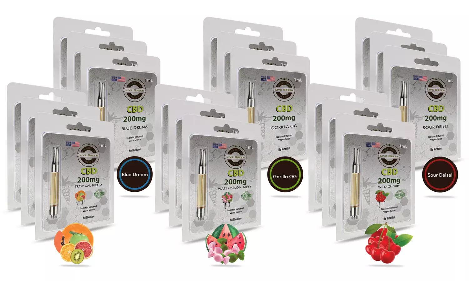 Pre-Filled CBD Cartridge Bundle (200mg each) by Live Green Hemp (3-Pack) - Primary Image