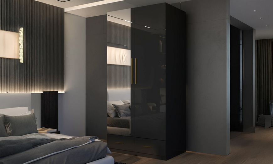 Image 2: High Gloss Wardrobe with Mirrored Door