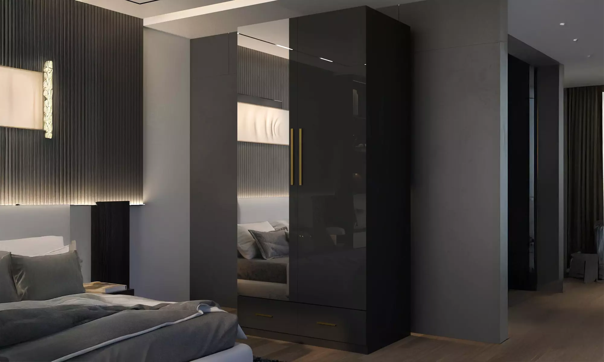 High Gloss Wardrobe with Mirrored Door