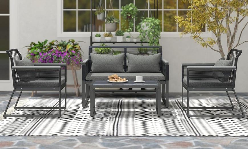 Image 3: Outsunny Four-Piece Rattan-Effect Outdoor Furniture Set