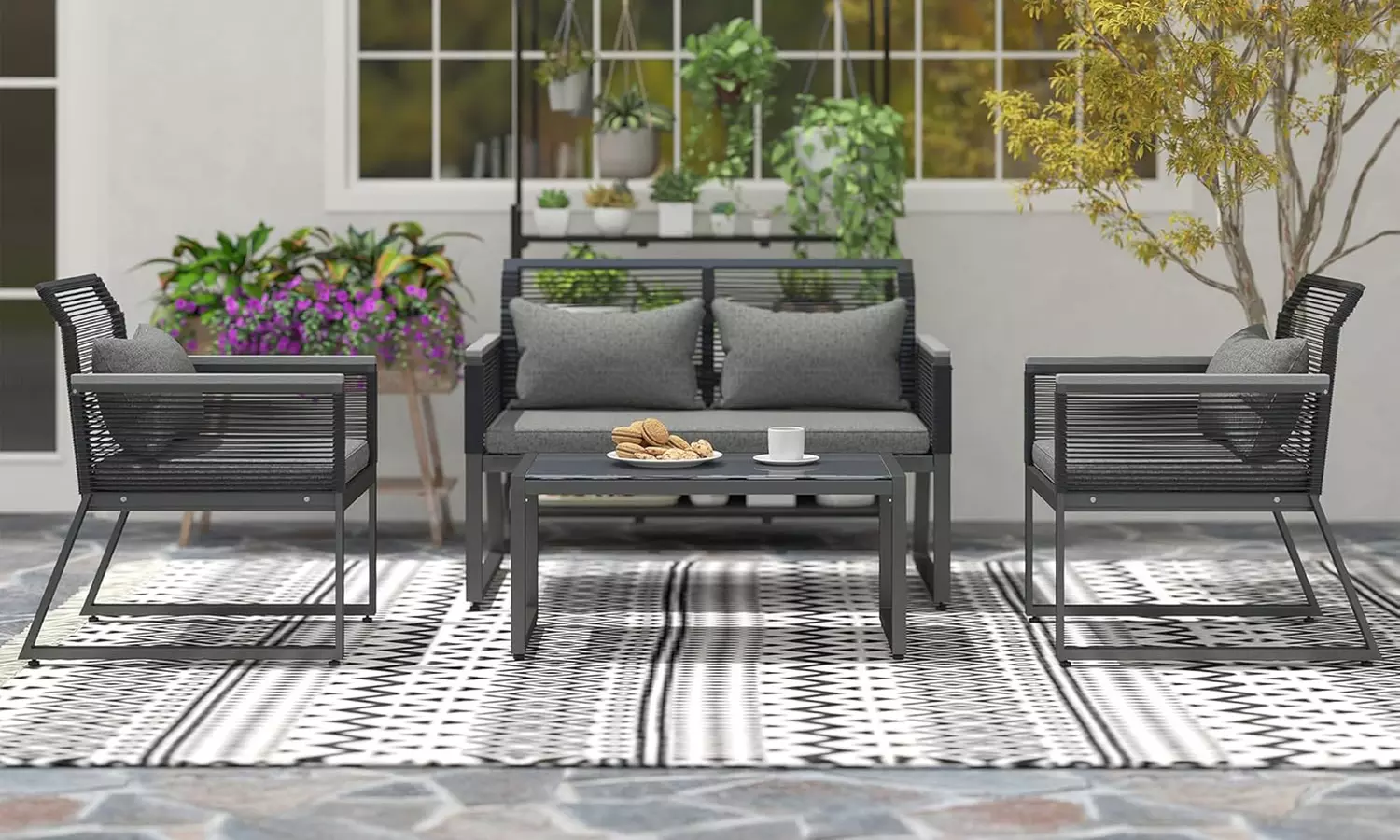 Outsunny Four-Piece Rattan-Effect Outdoor Furniture Set