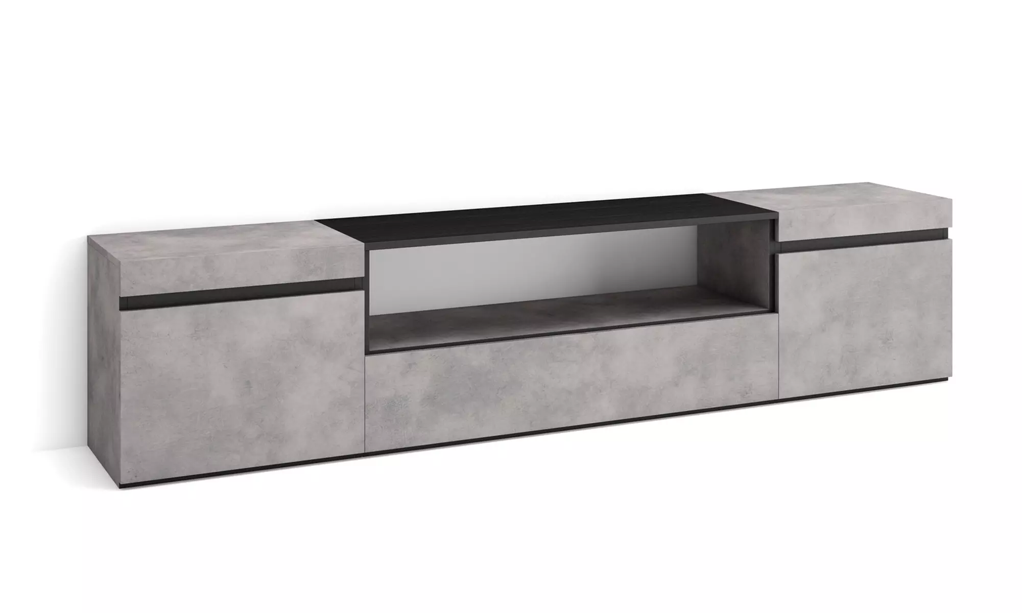 Modernes TV-Lowboard (200cm) - Wahlweise mit 3D-Elektrokamin oder extra Stauraum